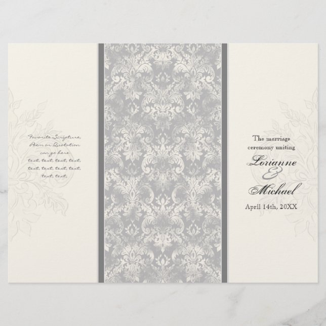 Fleur di Lys Damask - Grey Formal Wedding Program (Front)