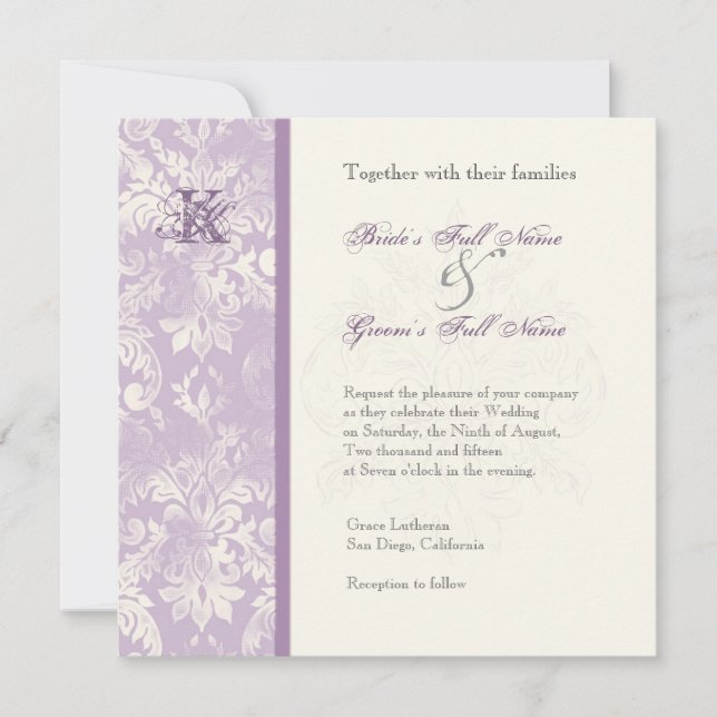 Fleur di Lys Damask - Lilac Wedding Invitation (Front)