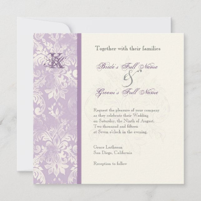 Fleur di Lys Damask - Lilac Wedding Invitation (Front)