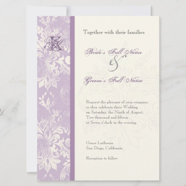 Fleur di Lys Damask - Lilac Wedding Invitation (Front)