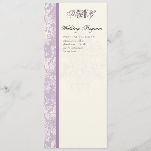 Fleur di Lys Damask - Lilac Wedding Program Programme (Front)