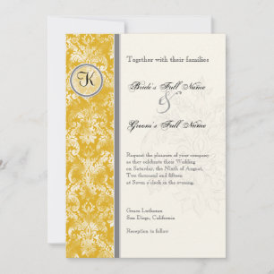 Fleur di Lys Damask - Mustard Wedding Invitation