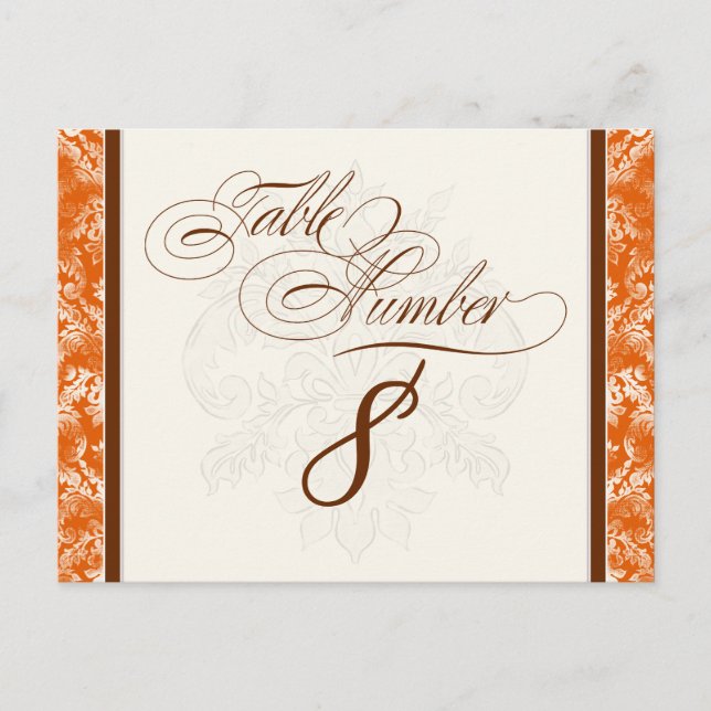 Fleur di Lys Damask Orange Table Number Seating Postcard (Front)