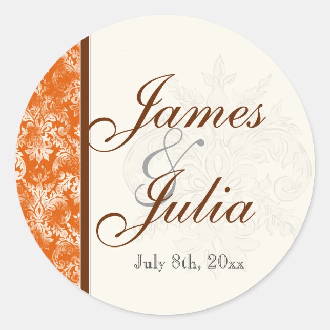 Fleur di Lys Damask - Orange Wedding Seal (Front)