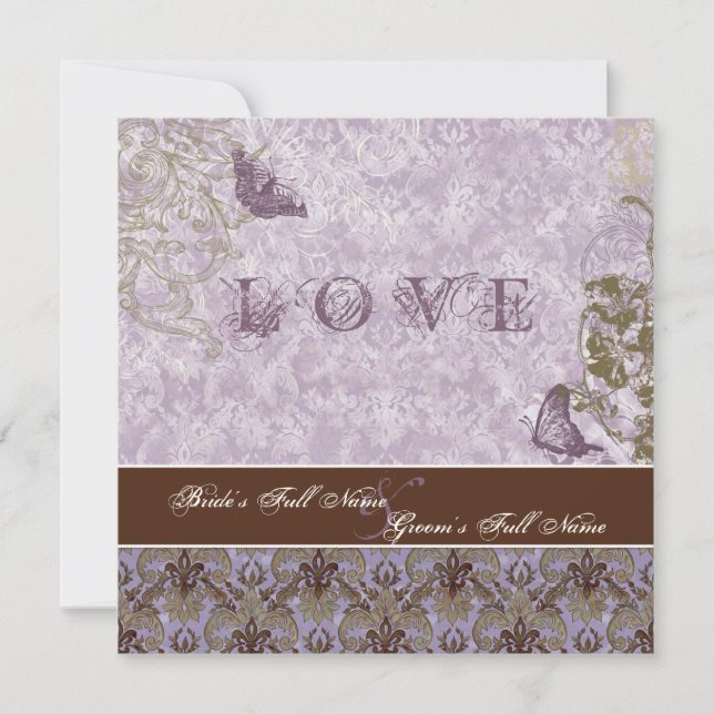 Fleur di Lys Damask - Purple Wedding Invitation (Front)