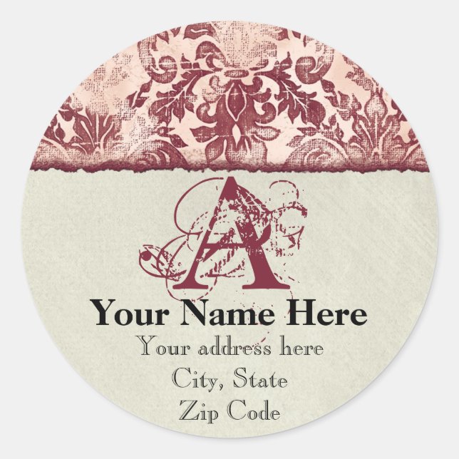 Fleur di Lys Damask Red Address Stickers (Front)