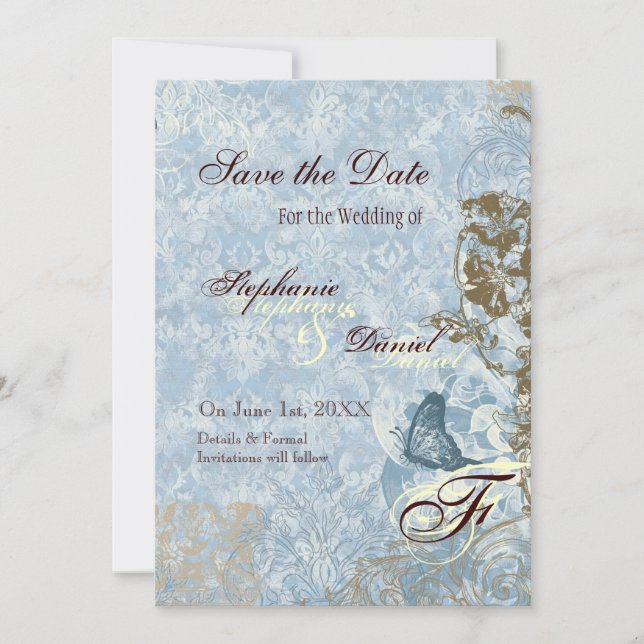 Fleur di Lys Damask - Save the Date Announcement (Front)