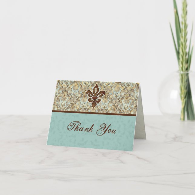Fleur di Lys Damask Thank You Note Cards (Front)