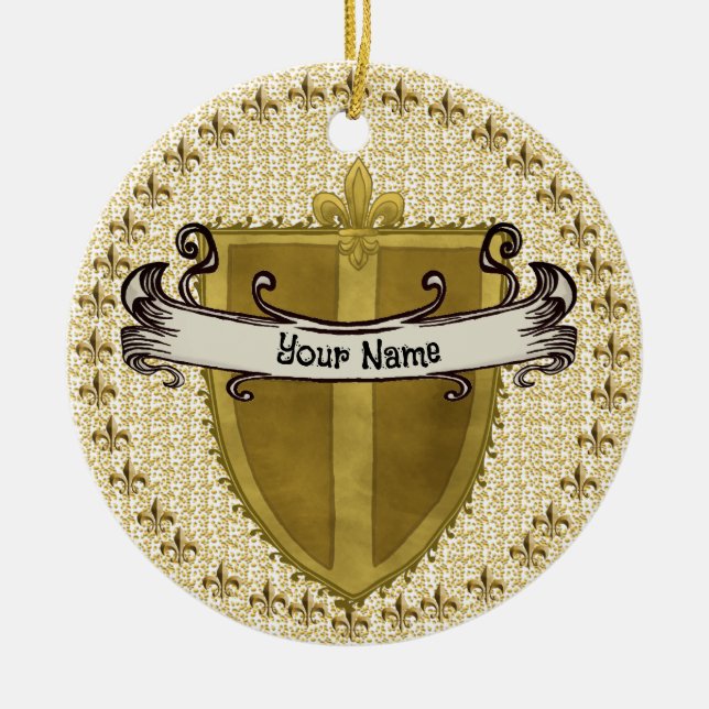 Fleur Family Crest Surname Ceramic Tree Decoration (Front)