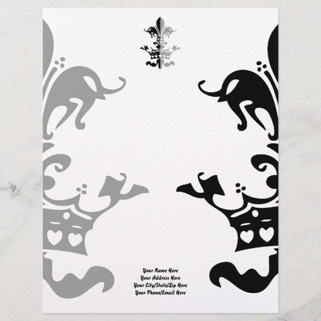 Fleur Heart Crown - Black Letterhead Template (Front)