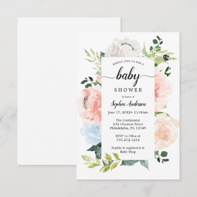 Fleur Jolie Pretty Floral Baby Shower Invites (Front/Back)