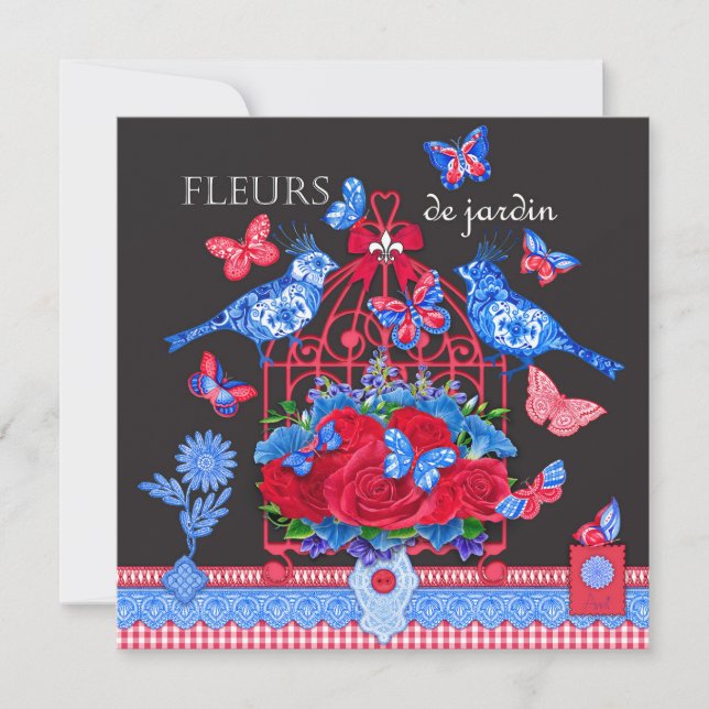 Fleur Porcelain Birds and Birdcage Card (Front)