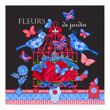 Fleur Porcelain Birds and Birdcage Poster 16 x 16