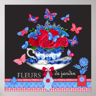 Fleur Porcelain Cup and Flowers Poster