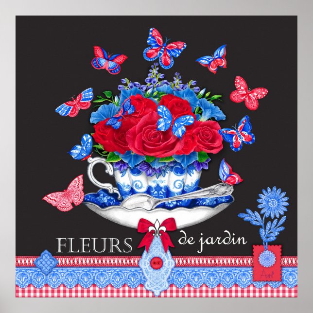 Fleur Porcelain Cup and Flowers Poster (Front)