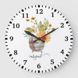 Fleur Sunrise Blush Watercolor Floral Custom Name Large Clock