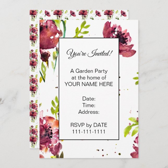 Fleur Watercolor Poppy Invitations (Front/Back)