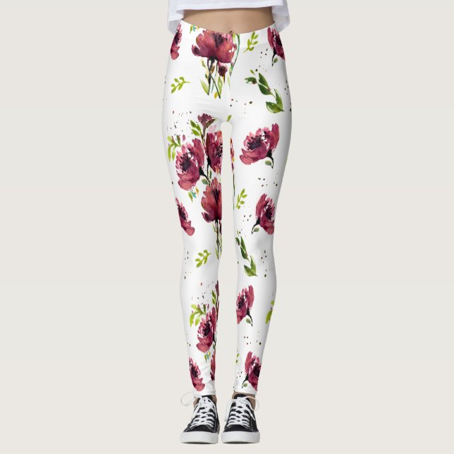 Fleur Watercolor Poppy Leggings (Front)