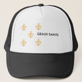 FleurdelisGoldonWhite 1, GEAUX SAINTS Trucker Hat