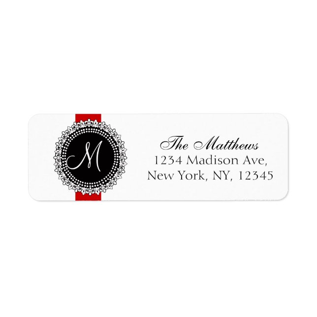 Fleurs de Lis Monogram Labels Red Black White (Front)