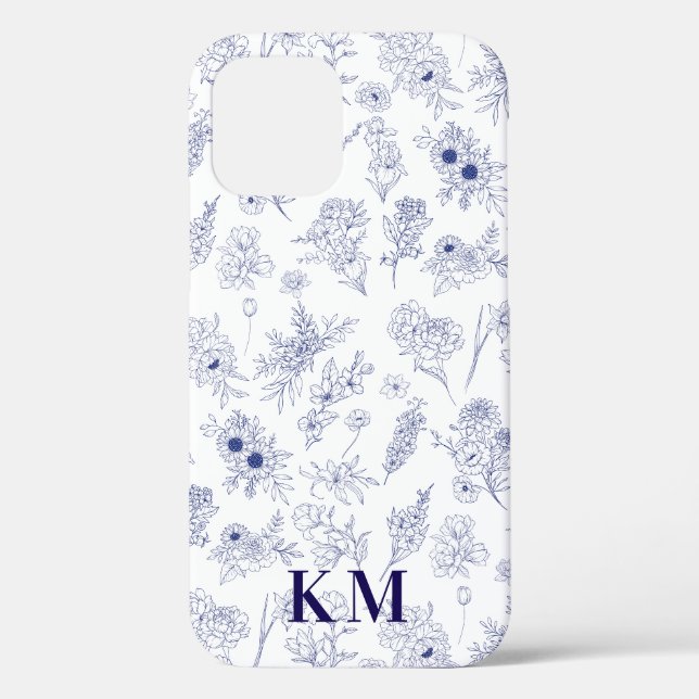 Fleurs de Saison French Personalized Blue White Case-Mate iPhone Case (Back)