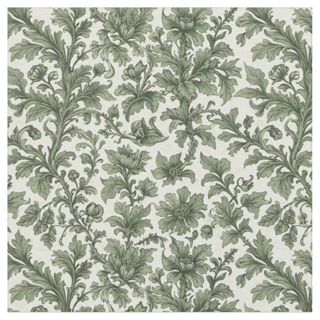 fleurs et feuilles vertes fabric (Close Up)