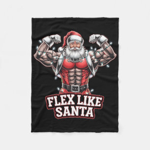 Flex Like Santa Claus Bodybuilder Christmas Gym Wo Fleece Blanket