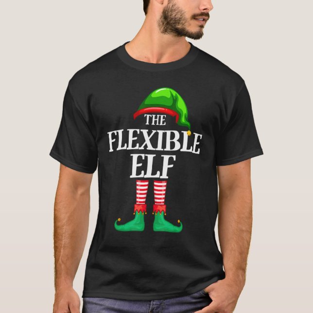 Flexible Elf Matching Family Group Christmas Party T-Shirt (Front)