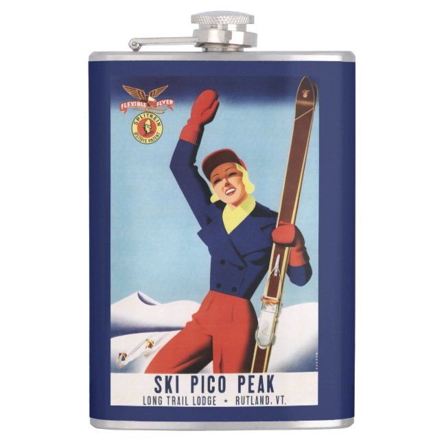 Flexible Flyer Pin-Up Skiing Girl Hip Flask (Front)