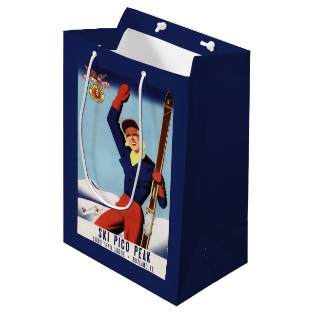 Flexible Flyer Pin-Up Skiing Girl Medium Gift Bag (Front Angled)
