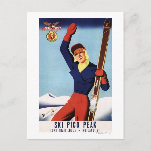 Flexible Flyer Pin-Up Skiing Girl Postcard (Front)