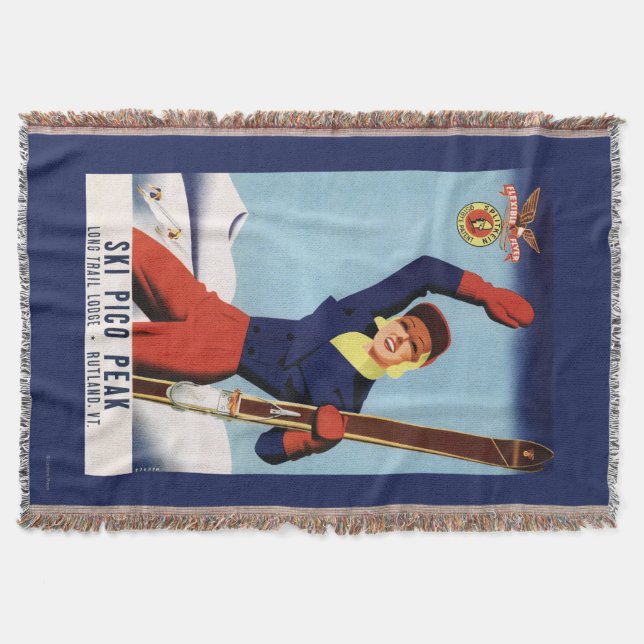 Flexible Flyer Pin-Up Skiing Girl Throw Blanket (Front)