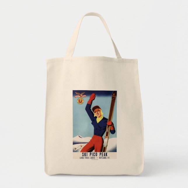Flexible Flyer Pin-Up Skiing Girl Tote Bag (Front)