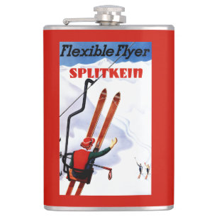 Flexible Flyer Splitkein Wooden Skis Promo Hip Flask