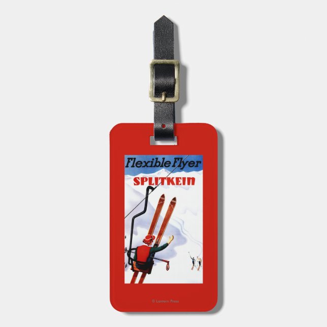 Flexible Flyer Splitkein Wooden Skis Promo Luggage Tag (Front Vertical)