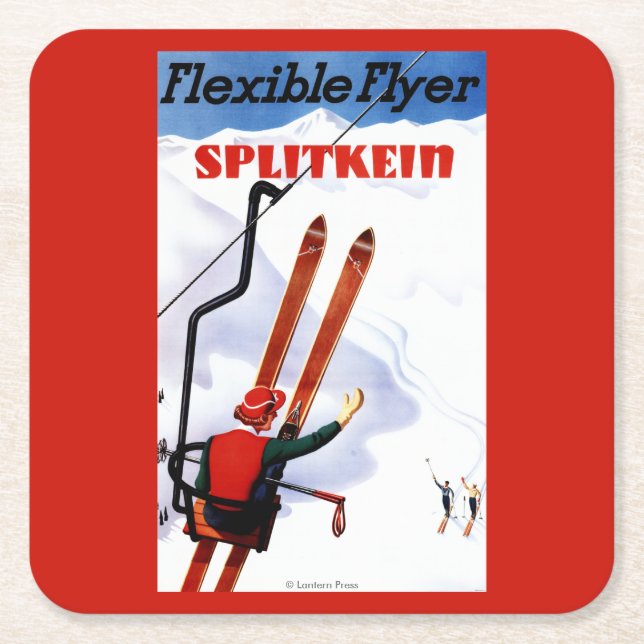 Flexible Flyer Splitkein Wooden Skis Promo Square Paper Coaster (Front)