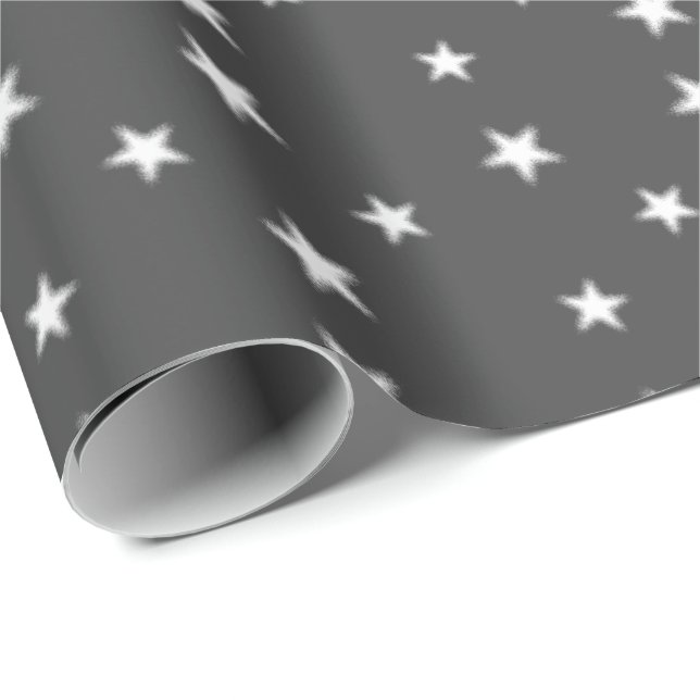 Flexible Grey Stray Christmas Stars Wrapping Paper (Roll Corner)
