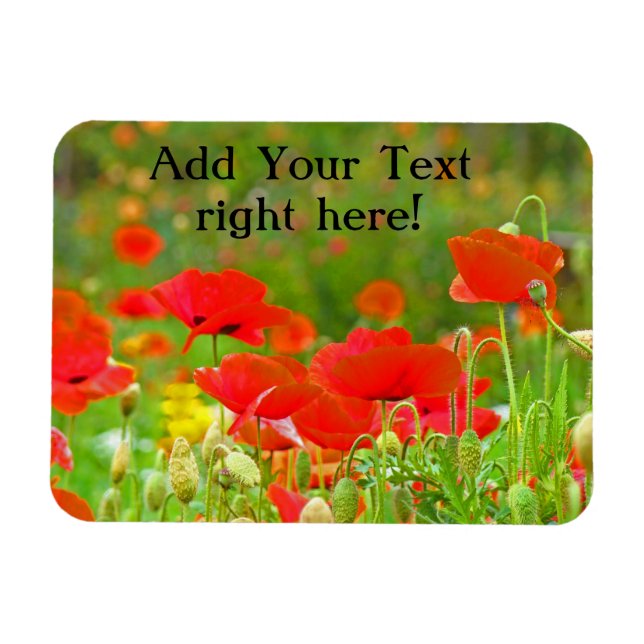 Flexible magnets Add Your Text Red Poppy Flowers (Horizontal)