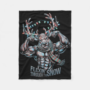Flexin Through The Snow Funny Christmas Gym Workou Fleece Blanket