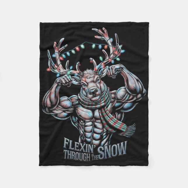 Flexin Through The Snow Funny Christmas Gym Workou Fleece Blanket (Front)