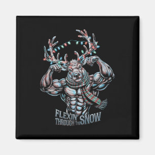 Flexin Through The Snow Funny Christmas Gym Workou Magnet
