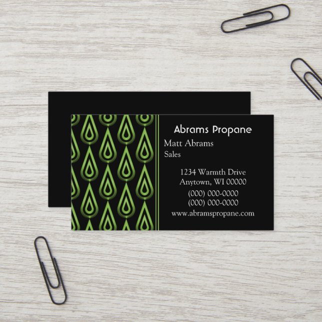 Flickering Flames Business Card, Lime Green Card (Front/Back In Situ)