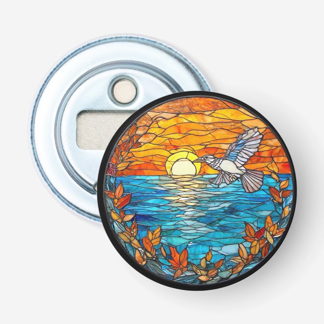 Flier Bird Over Sunset Ocean Bottle Opener (Front)