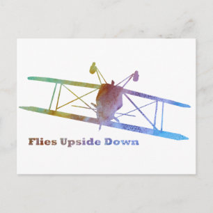 Flies Upside Down Stunt Plane Postcard