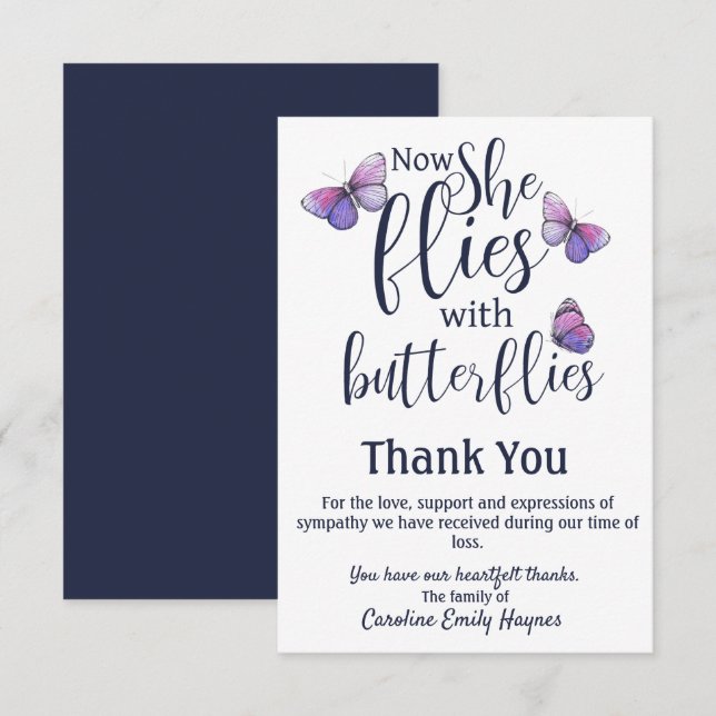 Flies With Butterflies Thank You Funeral Sympathy Card (Front/Back)