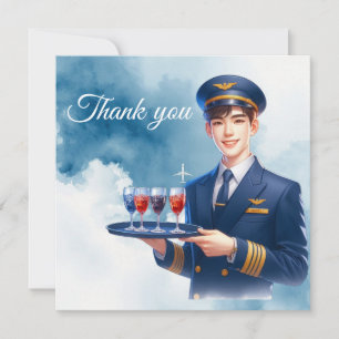 Flight attendance Air Hostess serving drinks Thank You Card