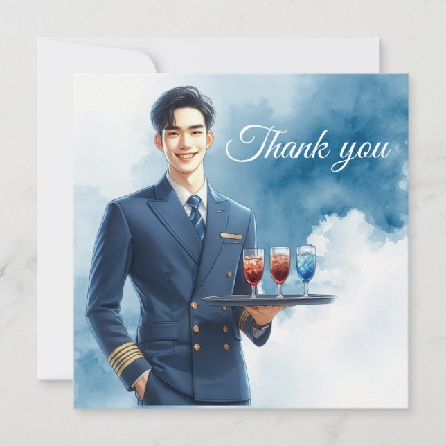 Flight attendance Air Hostess serving drinks Thank You Card (Front)