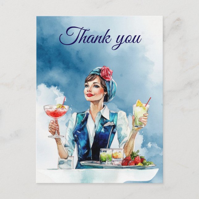 Flight attendance Air Hostess  Thank you Postcard (Front)