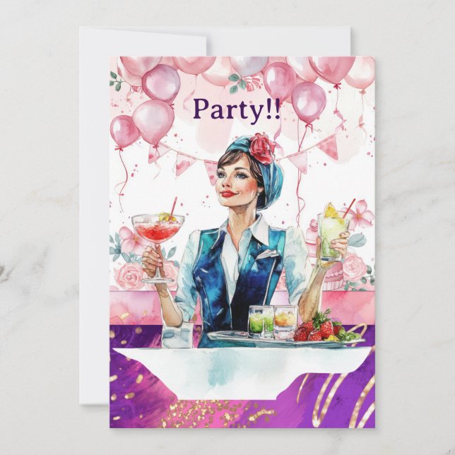Flight attendant Birthday Party  Invitation (Front)