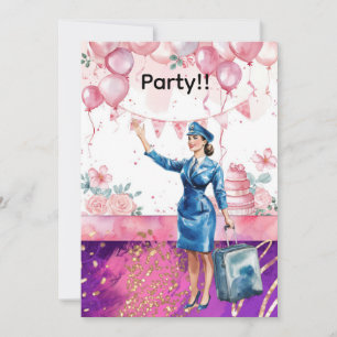 Flight attendant Birthday Party  Invitation